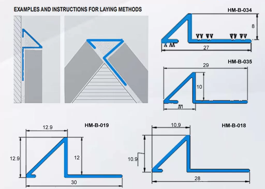 Perfil triangular de aluminio para baldosas